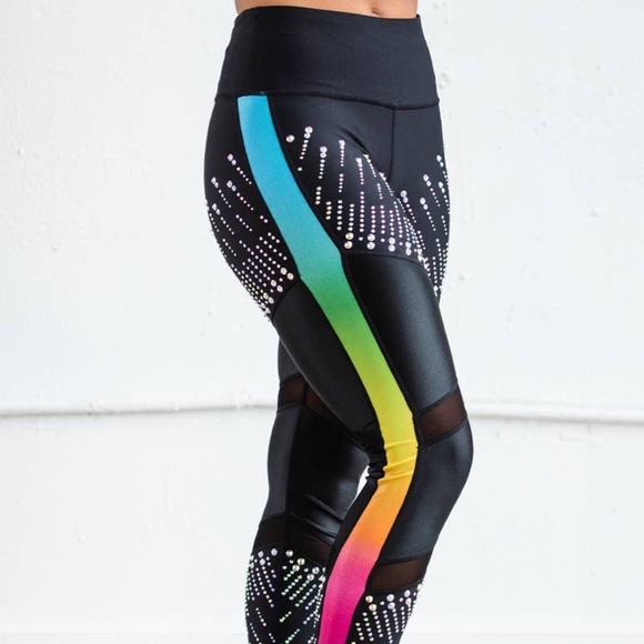 Rebel Athletic Pants - Rebel Athletic Rainbow/Multi-Colored Criss Cross Leggings